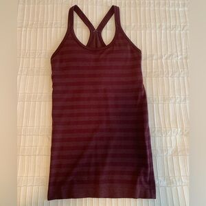 Lululemon Women's Burgundy Striped Tank Top with Built In Bra and Padding